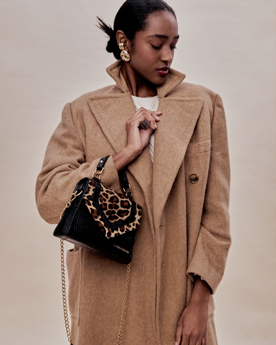 Bolsa Diva | Preto Croco - Onça| Bolsa de Couro