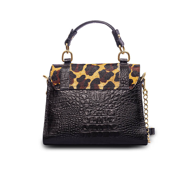 Bolsa Diva | Preto Croco - Onça| Bolsa de Couro
