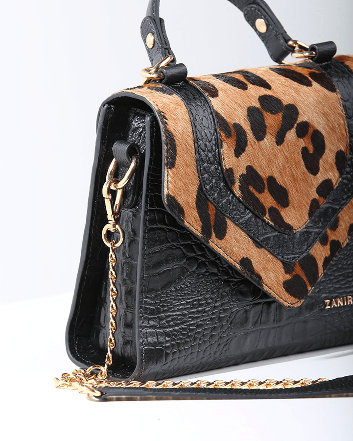 Bolsa Diva | Preto Croco - Onça| Bolsa de Couro