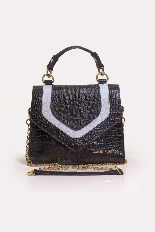 Bolsa Diva | Festa dos Ipês | Bolsa de Couro - Preto Croco - Branco