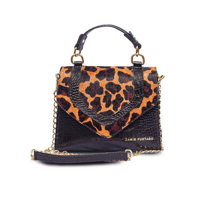 Bolsa Diva | Preto Croco - Onça| Bolsa de Couro