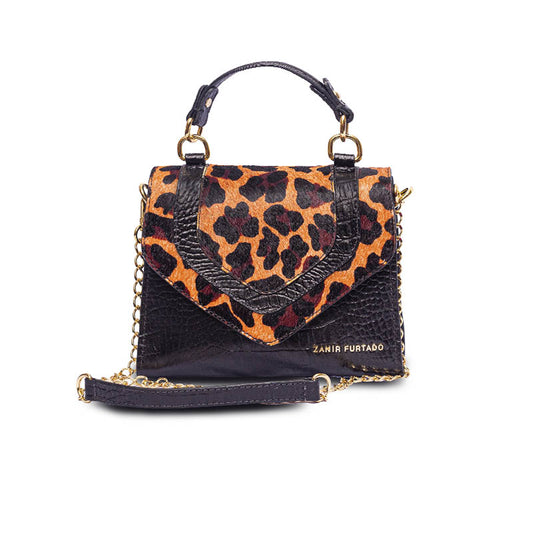 Bolsa Diva | Preto Croco - Onça| Bolsa de Couro