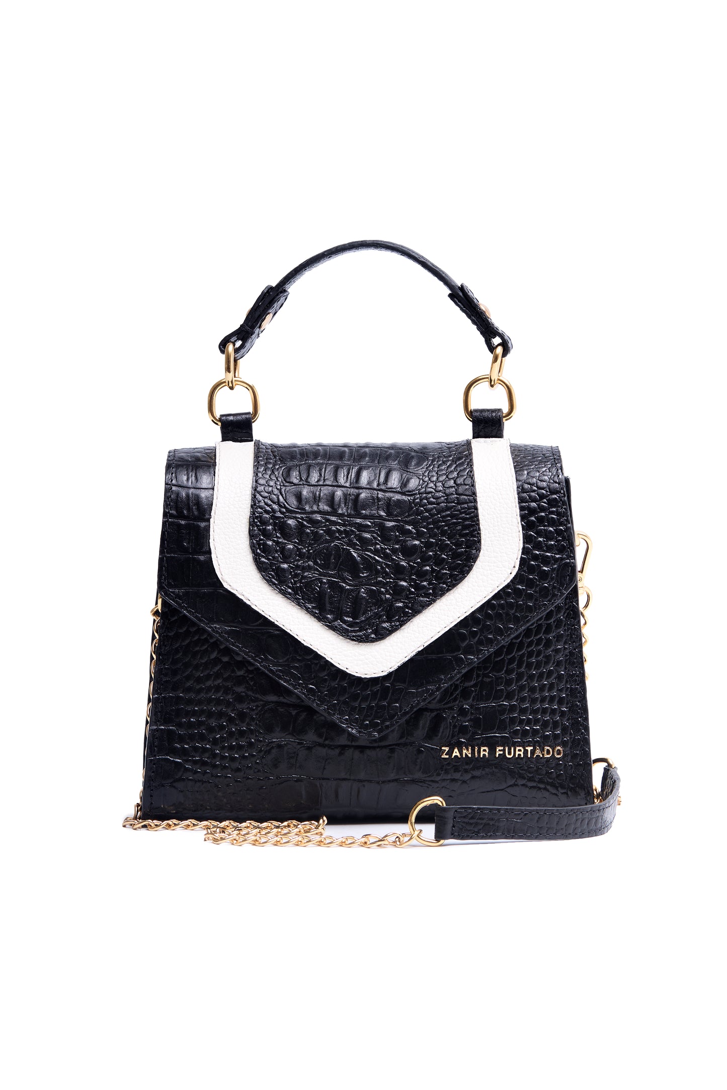 Bolsa Diva | Festa dos Ipês | Bolsa de Couro - Preto Croco - Branco