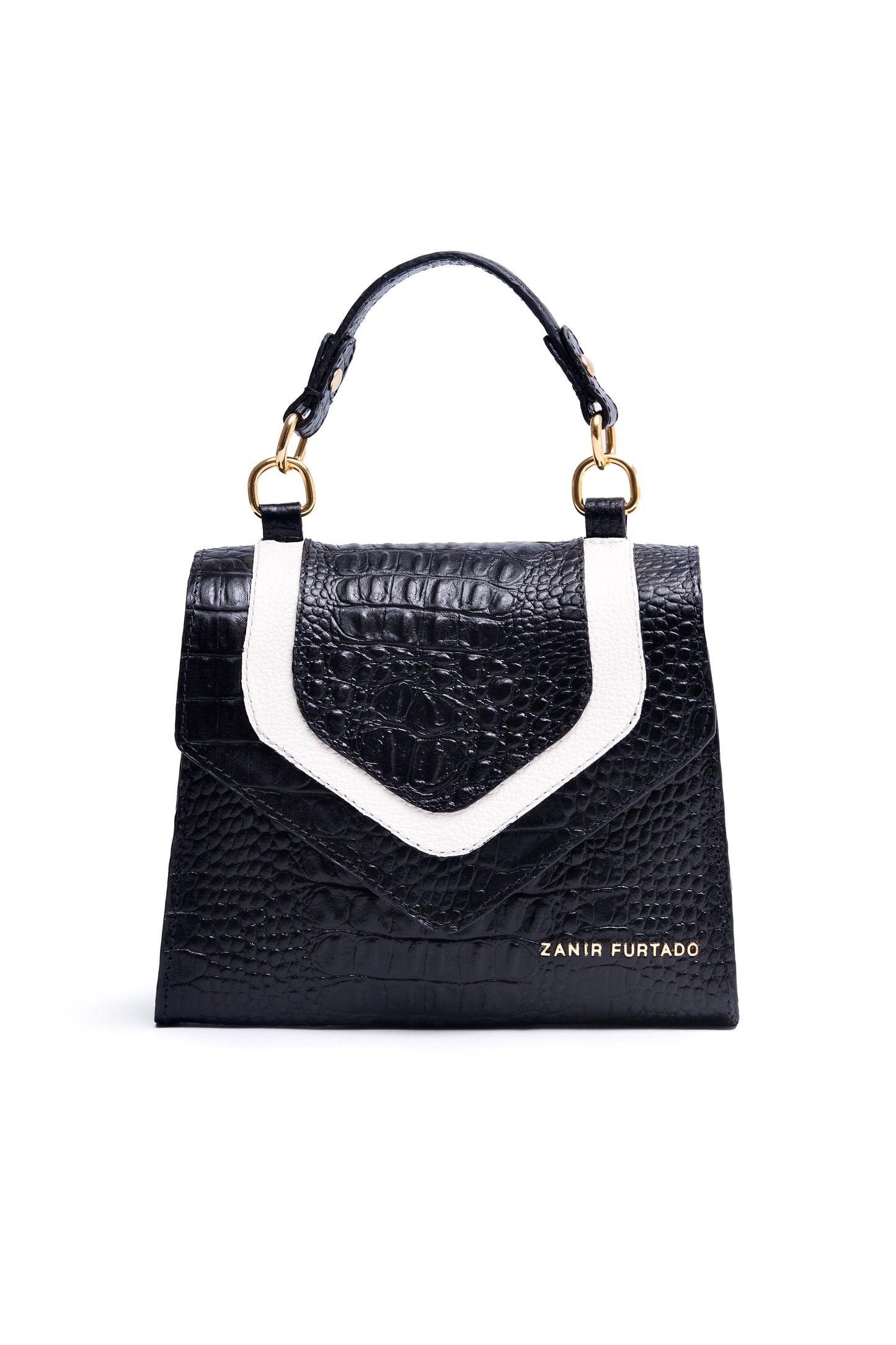 Bolsa Diva | Festa dos Ipês | Bolsa de Couro - Preto Croco - Branco