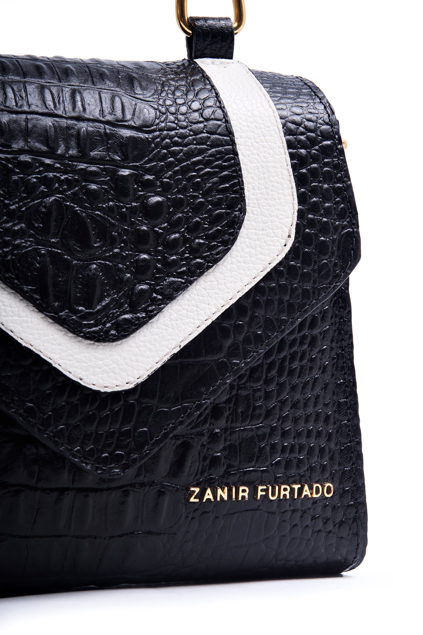 Bolsa Diva | Festa dos Ipês | Bolsa de Couro - Preto Croco - Branco