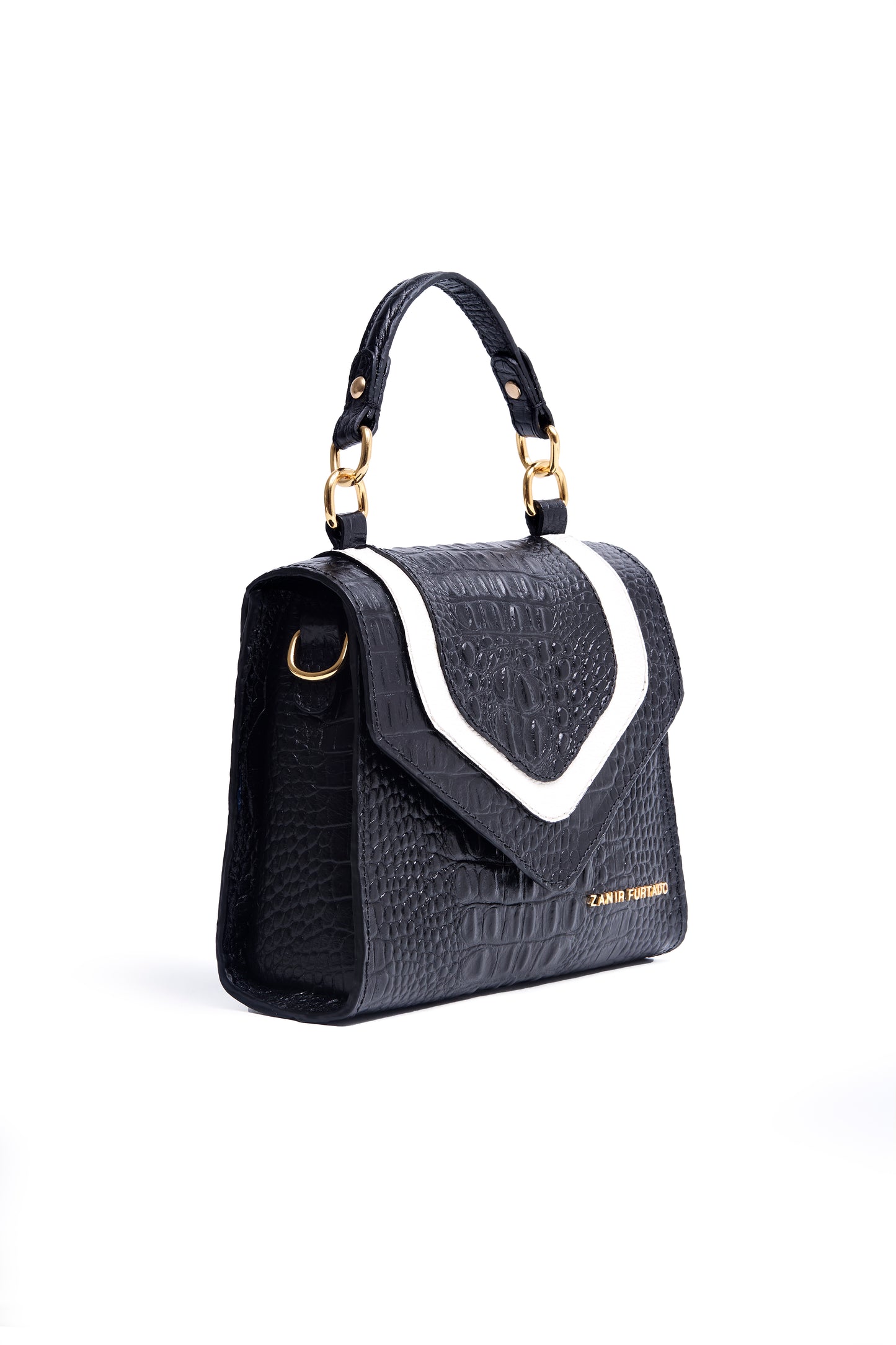 Bolsa Diva | Festa dos Ipês | Bolsa de Couro - Preto Croco - Branco